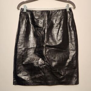 Brand New No Tags Black Crocodile Leather Skirt Size 4 ID Collection